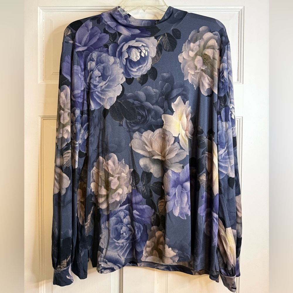 Johnny Was Women's The Janie Favorite Peony Puff Sleeve Mock Neck Top - Picture 1 of 5